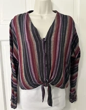 Rails Sloane Brave Stripe Tie Front Blouse Long Sleeve Sz Med-EUC
