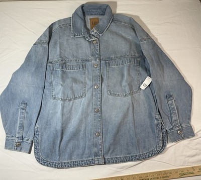 Gap Blue Jean Jacket Shacket Women s Size Small Petites Light Wash