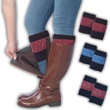 Women's 3 Pairs Warmth in the Middle Brown with Red Blue Knitted Leg Warmer B...