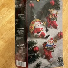 Christmas Bucilla 85461 Moonlight Santa Bear Ornaments Kit Rare Htf NOS Sealed