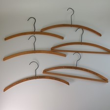VTG Wooden Clothes Hangers Lot of 6 Curved Thin Wood Closet Hangers 2 w Ads