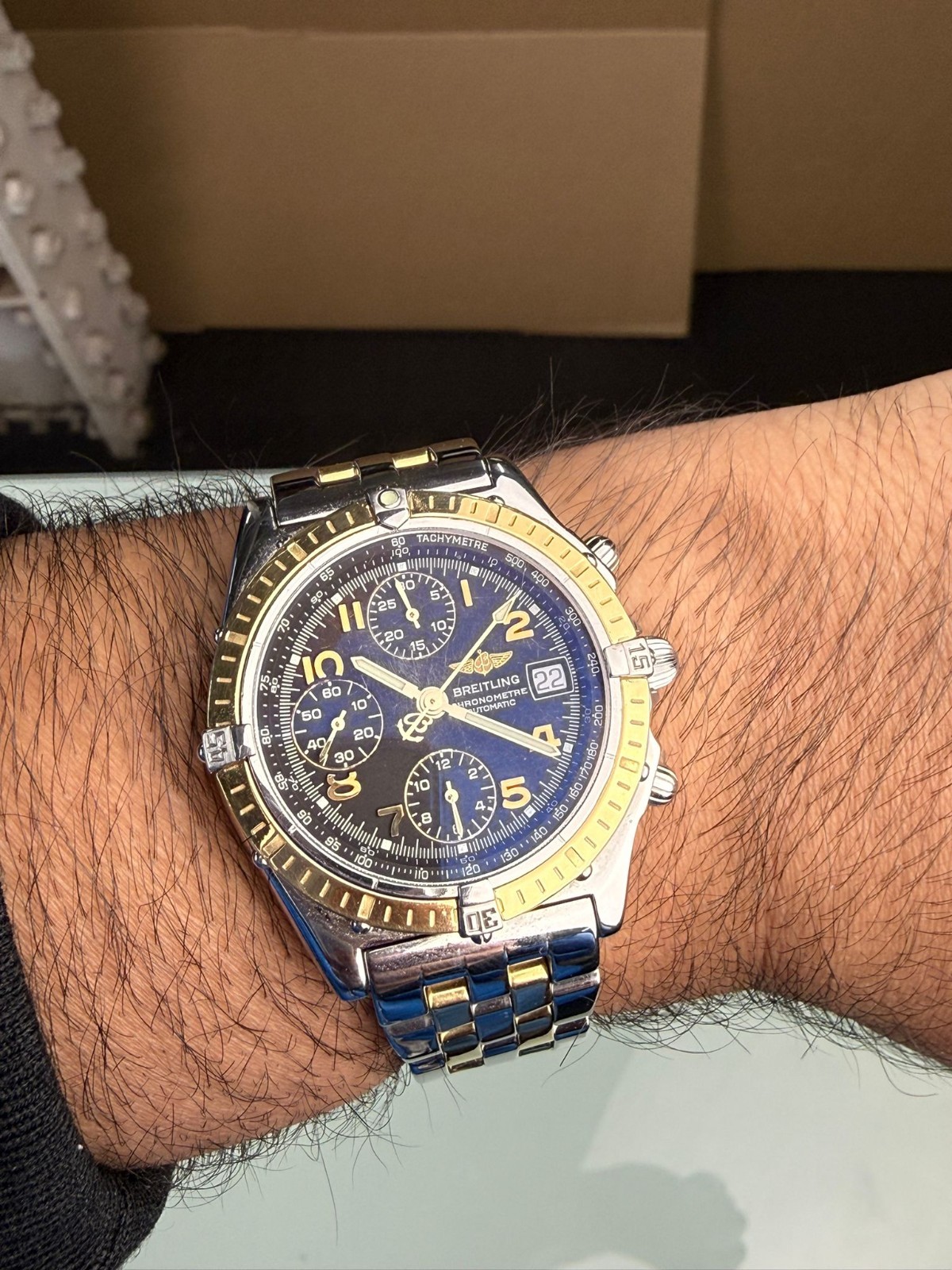 BREITLING 1884 CHRONOMAT D13352 GOLD AND STEEL AUTOMATIC WATCH