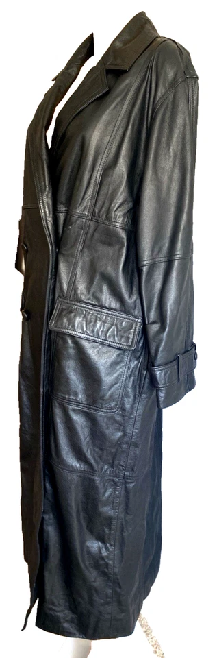 Vtg Together Leather Trench Coat Women’s 12 Full Length Black Buttery Soft Y2K - Image 3 of 4