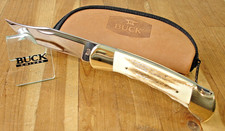 SUPERB BUCK KNIFE 110 HUNTER STAG HANDLE MP BLADE TAN LEATHER POUCH USA