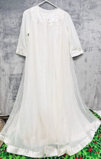 VTG Gossard Artemis White Chiffon Satin Peignoir SET Robe  Night Gown Sz P/Sml