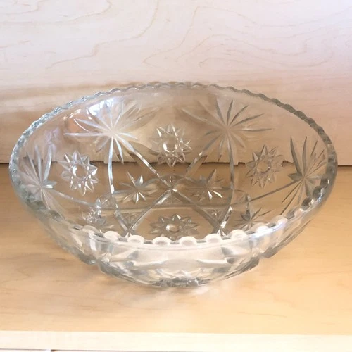 Vintage Glass Serving Bowl Early American Prescut Anchor Hocking Star of David