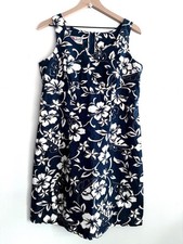 Vintage Hilo Hattie Womens Blue Hibiscus Floral Shift Dress Made In Hawaii Sz 12
