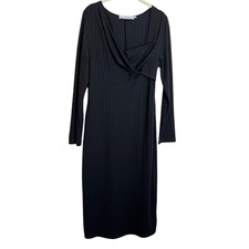 ASTR the Label Ribbed Wrap Sweater Dress Womens XL Black Long Sleeve Midi
