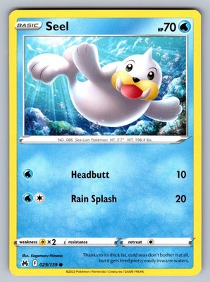 Seel 029/159 Common Crown Zenith Pokemon Near Mint