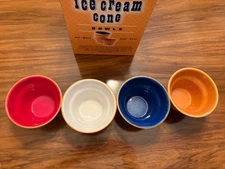 Set (4) Willams Sonoma Ceramic Ice Cream Bowls "Ice Cream Party" NEW IN BOX