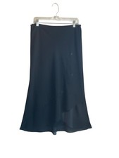 Vintage Sz 8 Black Formal Midi Slip Overlay Skirt Beaded Floral Embroidered