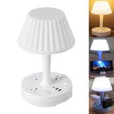 Table Lamp with USB Port and Outlet, Small Desk Lamp for Bedroom, 3-Colors Di...