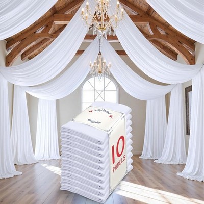 50ft×20ft White Ceiling Curtain Drapes for Weddings Parties, Wrinkle Free Polyes