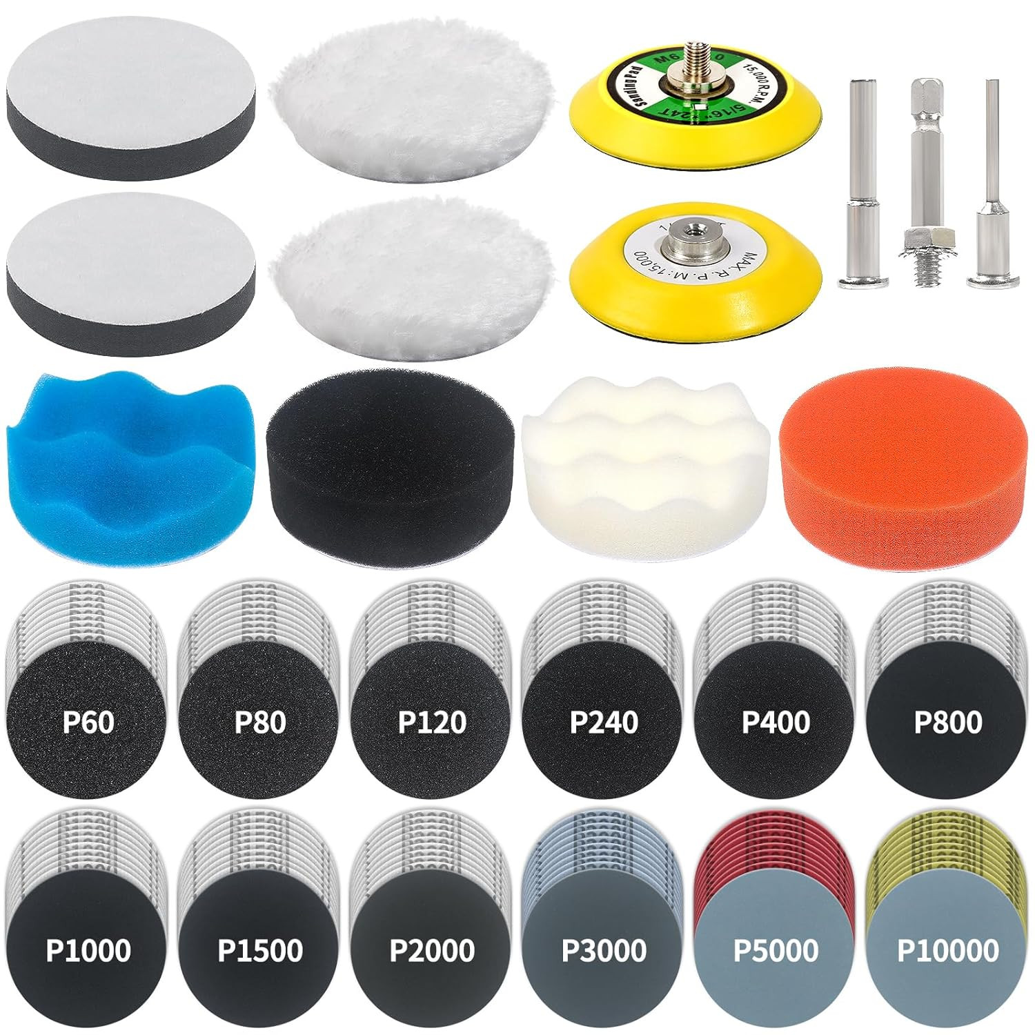 133Pcs Sanding Discs Car Polishing Pads Kit for Drill, 75Mm Wet and Dry Sandpape