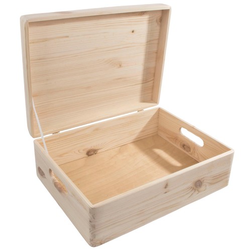 Large Plain Wooden Storage Chest Box With Removable Compartments Lid & Handles - Picture 10 of 12
