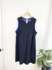Lands End 26W Navy Blue Black Floral Sleeveless Shift Dress Women’s Plus 26W