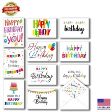 100 Bulk Happy Birthday Cards - Large 5x7 Assortment with Envelopes & Stickers