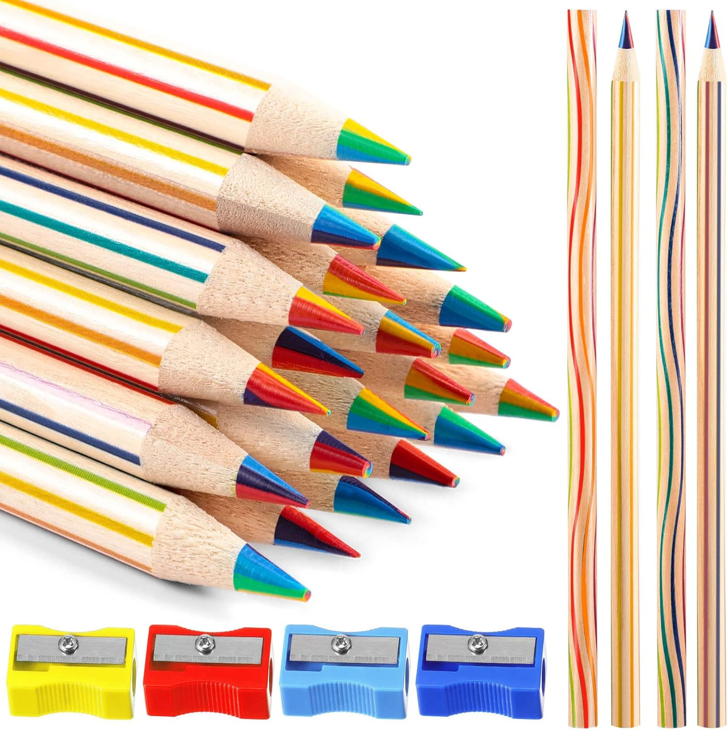 Bulk 7 Color In 1 Wooden Rainbow Pencil With 4 Pi