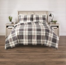 Full Queen 3-Piece Comforter Set Green Plaid Bedding Ensemble