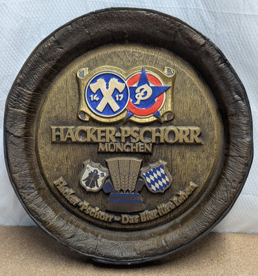 Hacker-Pschorr Beer Munchen Plastic Barrel End Sign 19''
