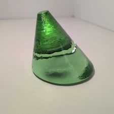 Fire And Light Green Art Glass Cone Paperweight Beautiful Art Deco Modern
