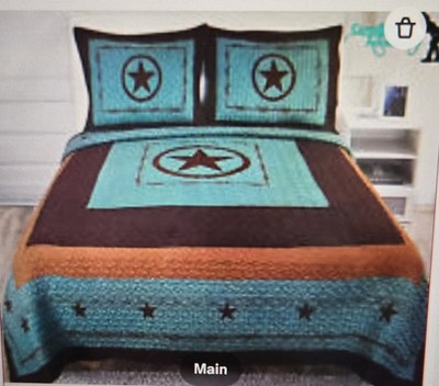 GREEN / BROWN STAR KING BEDSPREAD