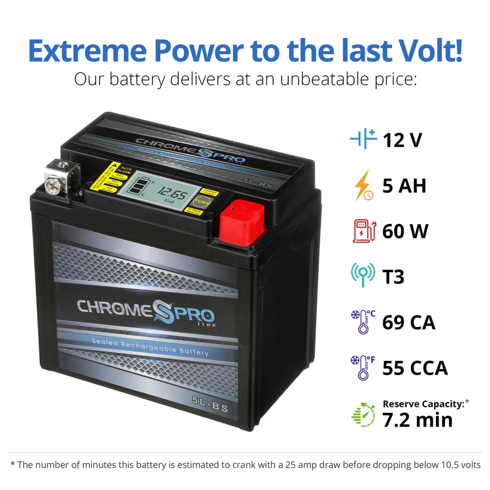 Batería recargable iGel Powersports YTX5L-BS Chrome Pro Series para scooters Foto 3 de 4