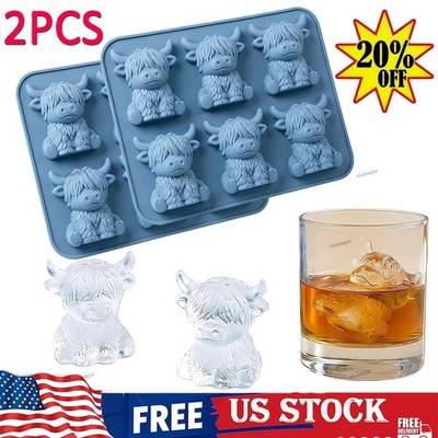 3D Highland Cow Ice Cube Tray, Large Silicone Fun Shapes Ice Cube Mold for Whisk