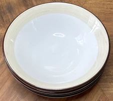 Set of 4 Cereal Bowls 6 5/8" Steelite England White Bowl Tan Rim Brown Trim