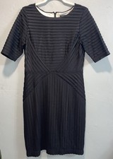 Tahari Arthur S Levine Black Illusion Sheath Dress Stripe Nude Lined Women’s 10