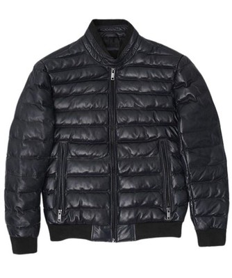 Men s Real Lambskin Quilted Puffer Black Jacket Bubble Soft Leather Jacket