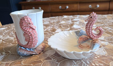 Vtg Fitz And Floyd Seahorse Soap Dish And Cup...