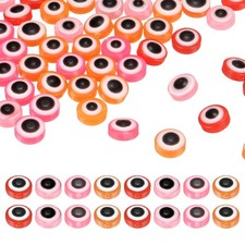 200 Pcs 10mm Resin Flat Round Evil Eye Bead, Pink/Rose Pink/Red/Orange