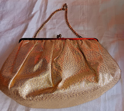 1950's After five L&M gold lame' clutch  W/Atch. satin coin purse chain  USA VTG