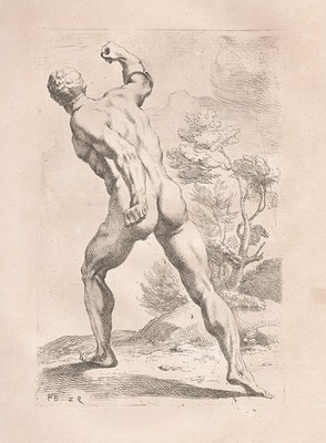 Akt Mann Statue Gladiator Roman etching Kupferstich Francois Perrier 1638.