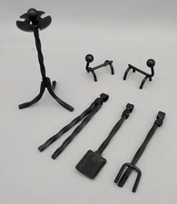 Miniature Dollhouse Set Fireplace Tools Stand Tongs Shovel Andirons Wrought Iron