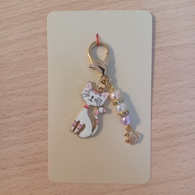 KATZE & FISCH PERLEN CLIP AUF CHARM. SCHLÜSSELANHÄNGER.  TASCHE SCHMUCK GESCHENK TIER HAUSTIERLIEBHABER