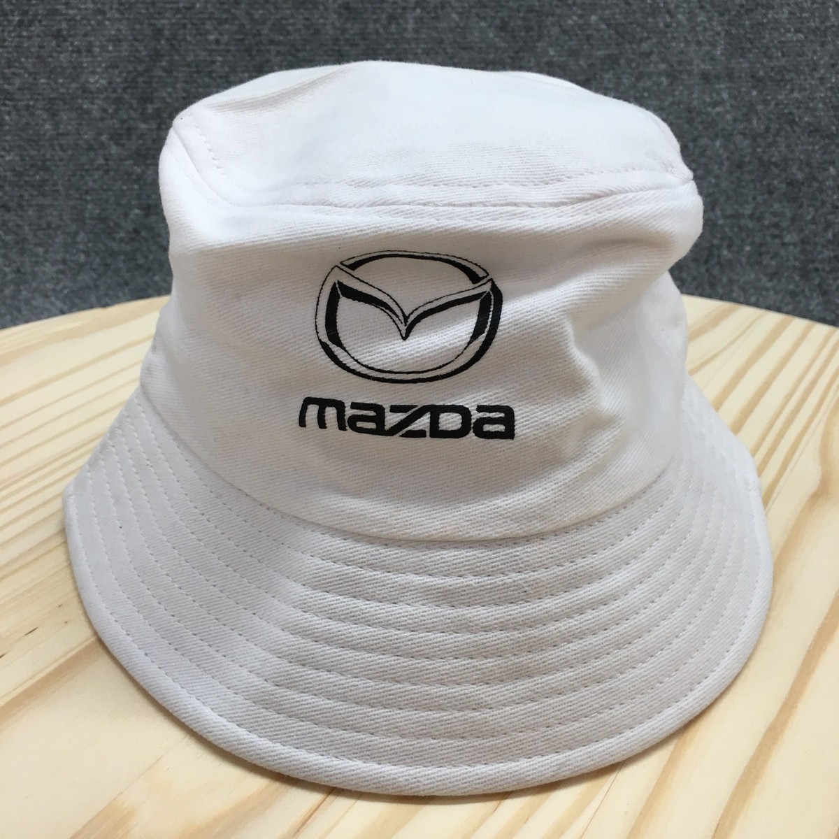 Mazda Bucket Hat Unisex White One Size Fits All Round Brim Printed
