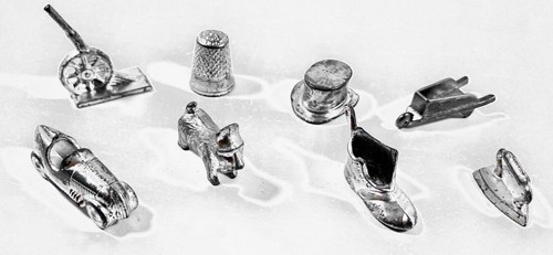 1950's Monopoly Tokens Scotty Racer Canon Boot Thimble Hat Iron, Wheelbarrow - Picture 3 of 8