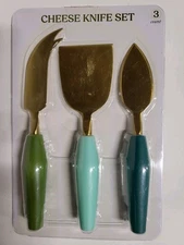 NEW IN Pkg 3 Piece Stainless Steel Cheese Knife Set For Slicing, Spread & Serve
