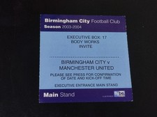 Birmingham City vs Manchester United Ticket 2004 Premier League Executive Box
