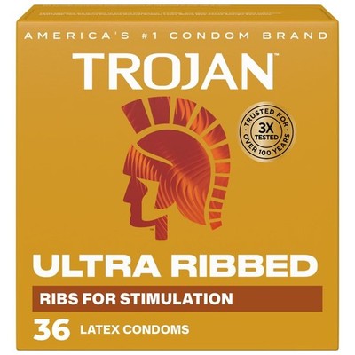 Ultra Ribbed Premium Latex Lubricated Thin Condoms for Men, 36 Count