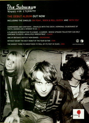 2005 The Subways Young for Eternity Oh Yeah Rock & Roll Queen VINTAGE PRINT AD