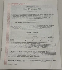 Cisco Systems 1990 IPO Prospectus 82,000% Gain