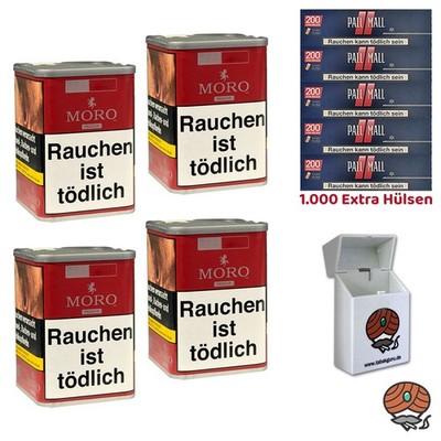 Moro Red Premium Tabak Dose 4x 130g, Pall Mall Red Extra Hülsen, Zigarettenbox