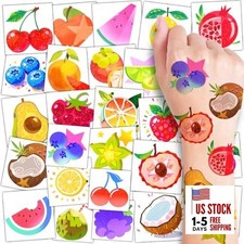Glitter Fruit Temporary Tattoos for Kids - 74 Individually Sheets Glitter 