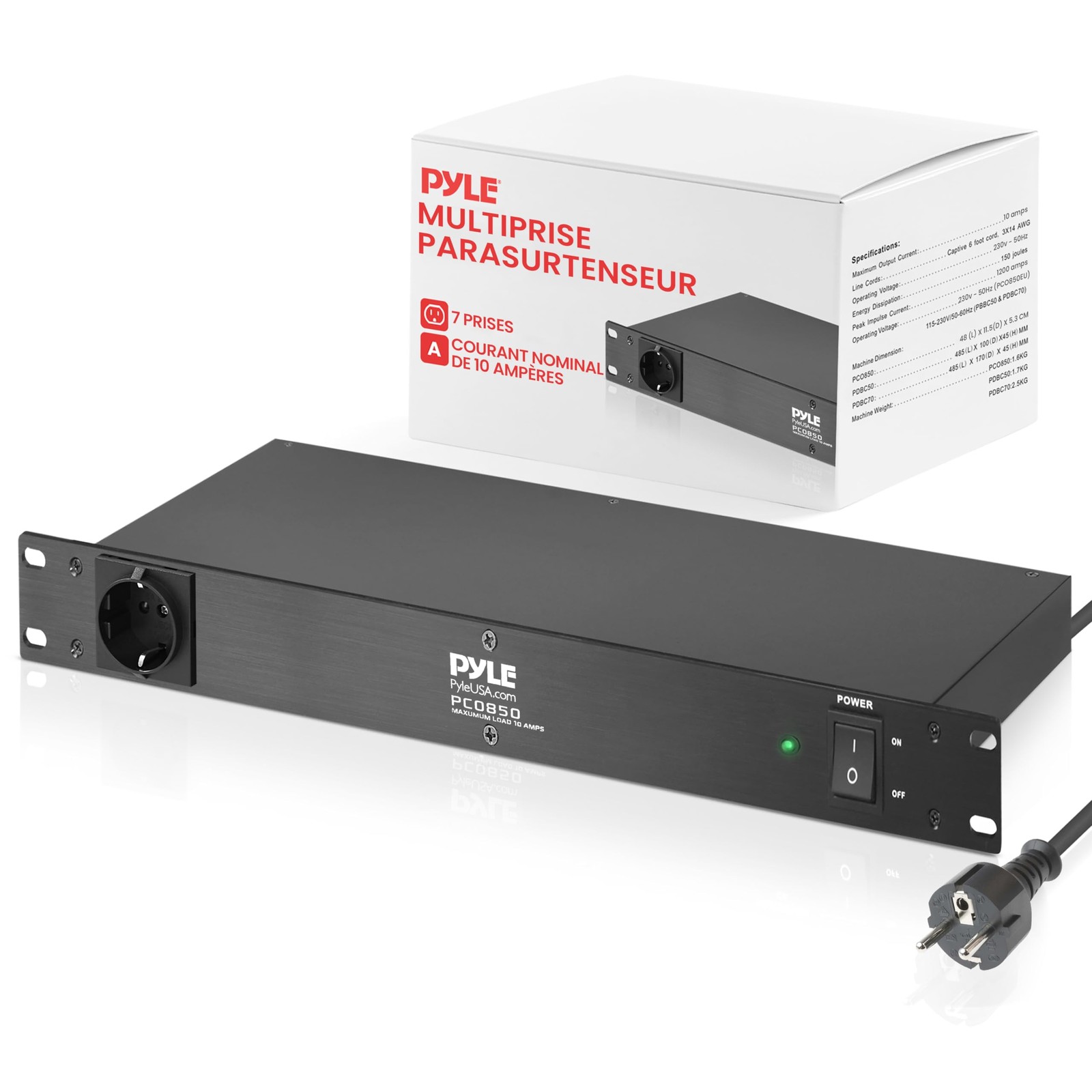 Multiprise parafoudre PDU 7 prises noire avec rallonge électrique de 2m pour baie de brassage