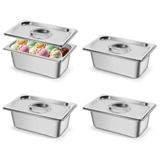 1/4 Size Steam Table Hotel Pan Stainless Steel AntiJam With Lid 4 In Deep