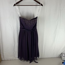 Davids Bridal Dress Womens 2 Purple Lapis Strapless A Line Knee Length