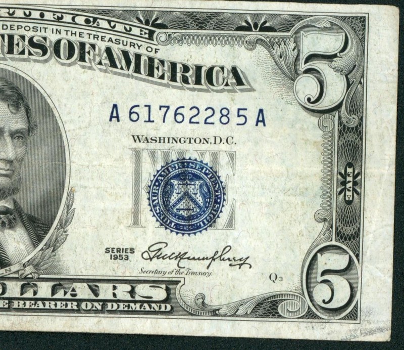 $5 1953 Silver Certificate Note ** PAPER CURRENCY AUCTIONS
